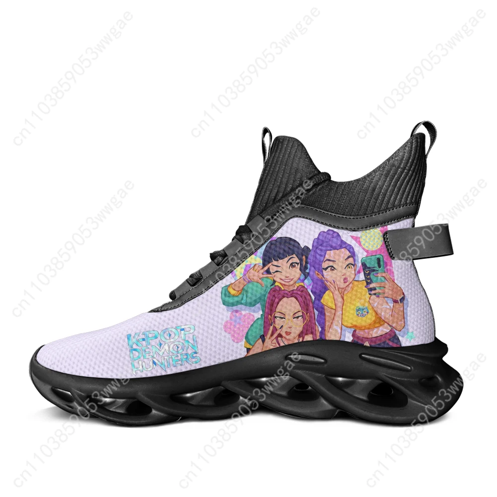 KPop Demon Hunters High Top Flats Sneakers Mens Womens Sport Running Shoes Sneakers Lace Up Mesh Footwear Anime Customized Shoes
