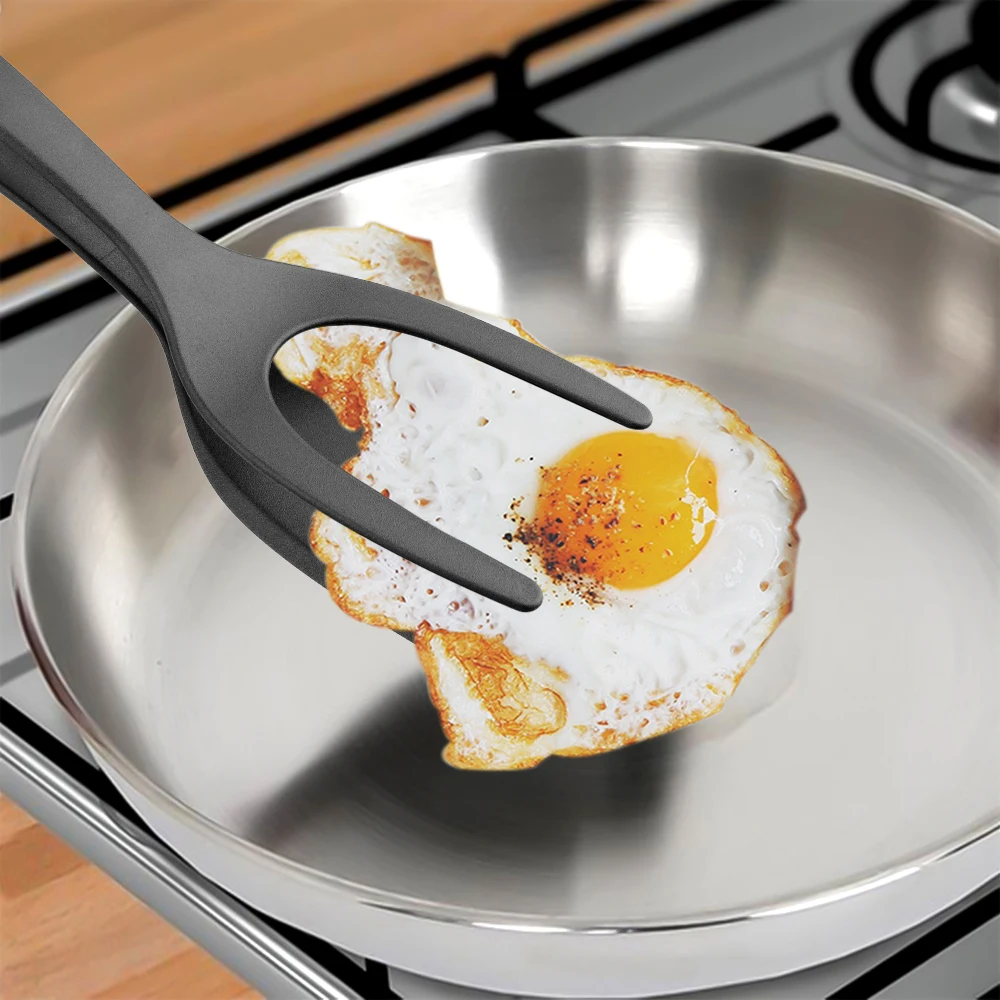 2 In 1 Kitchen Grip Flip Tongs Eggs Tongs Multifunction Toast Steak Cooking Spatula Tongs Creative Pancake Fried Clamp Turners