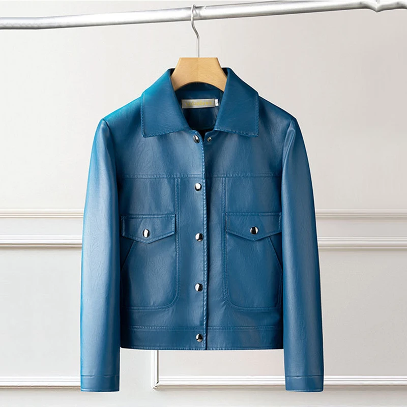 Fashion Short Coat Leather Jacket Women's Single-breasted Casual Top Outerwear Spring Autumn Streetwear Loose PU Leather Jackets