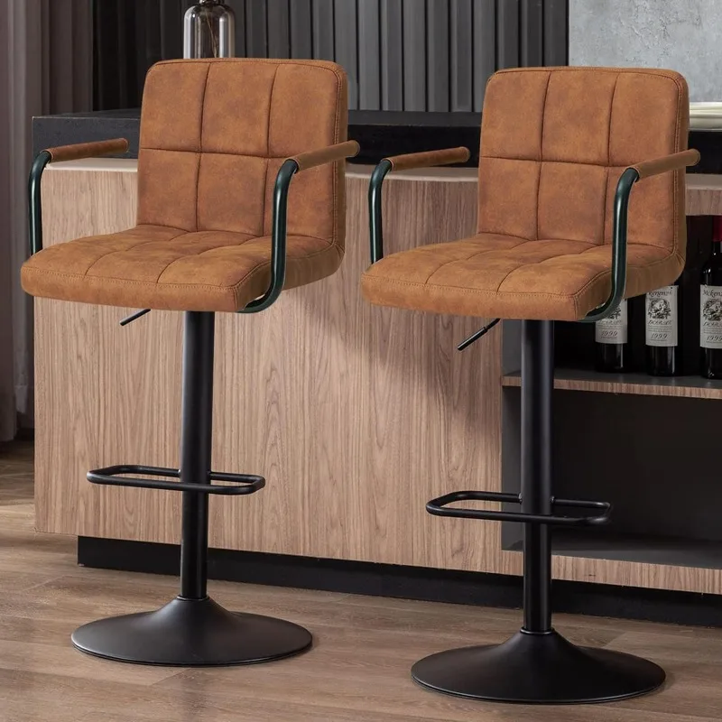 

Swivel Bar Stools, Square Swivel Adjustable Height Bar Stools with Backs and Arms,Set of 2,Modern Bar Chairs Tech Fabric