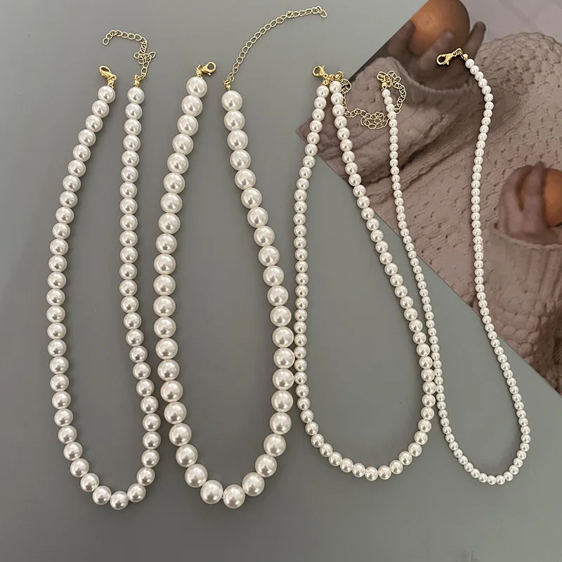 

Classical Pearl Chain Necklace Bracelet 6mm 8mm 10mm White Beads For Women Unique Charm Jewelry 2024