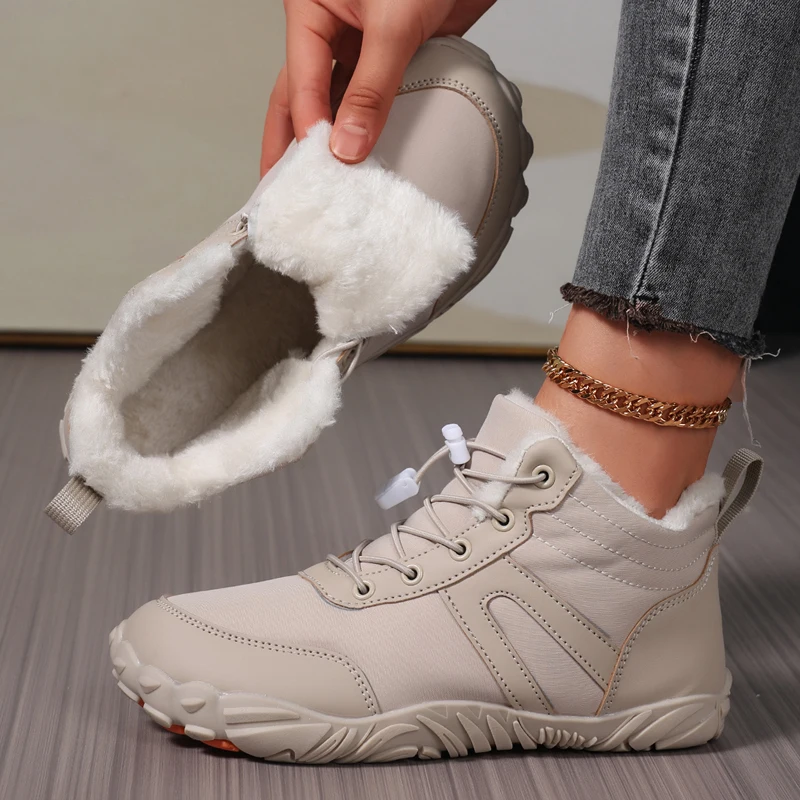 Women's Snow Boots, Short Boots, Winter Fleece-Lined, Thickened, Warm Outdoor Short Boots, Flat-Soled, Wide-Toe Sports Boots, Lace-Up, Fashionable Casual Boots