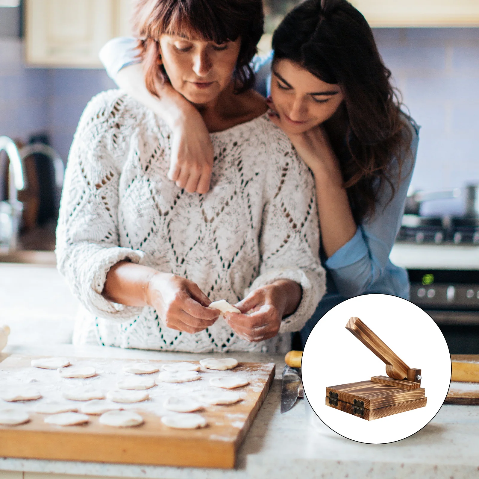 

1Pcs Dumpling Wrapper Mold Wooden Dough Presser Ergonomic Handle Dumpling Making Tool Kitchen Gadget Household Pressing Tool