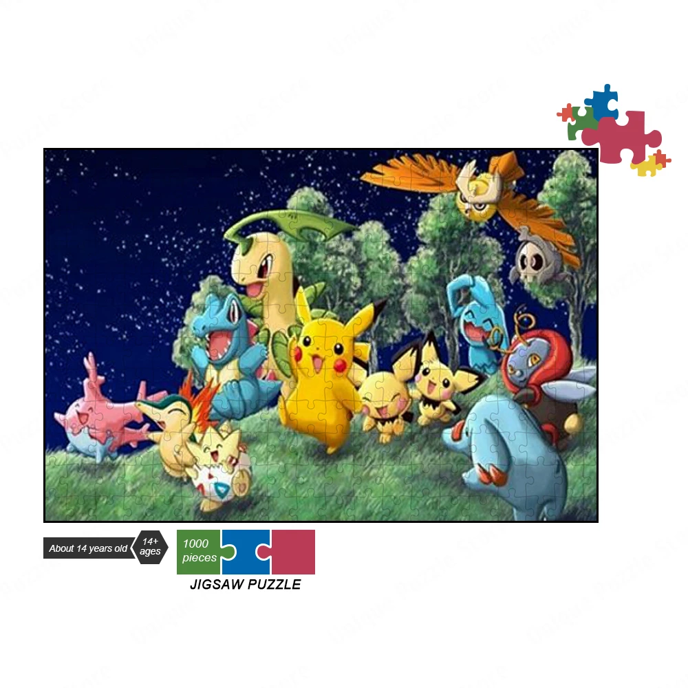 Pikachu Puzzle Anime 300/500/1000 Pieces Jigsaw Puzzles Toys for Children Restless Pokemon Cartoon Board Games Educational Toys