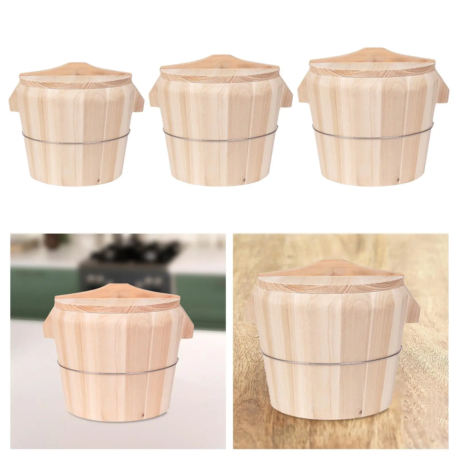 

Round Rice Bowl Sushi Reusable Appetizer Practical Restaurant Sturdy with Cover Multifunction Home Wooden Steamed Rice Barrel