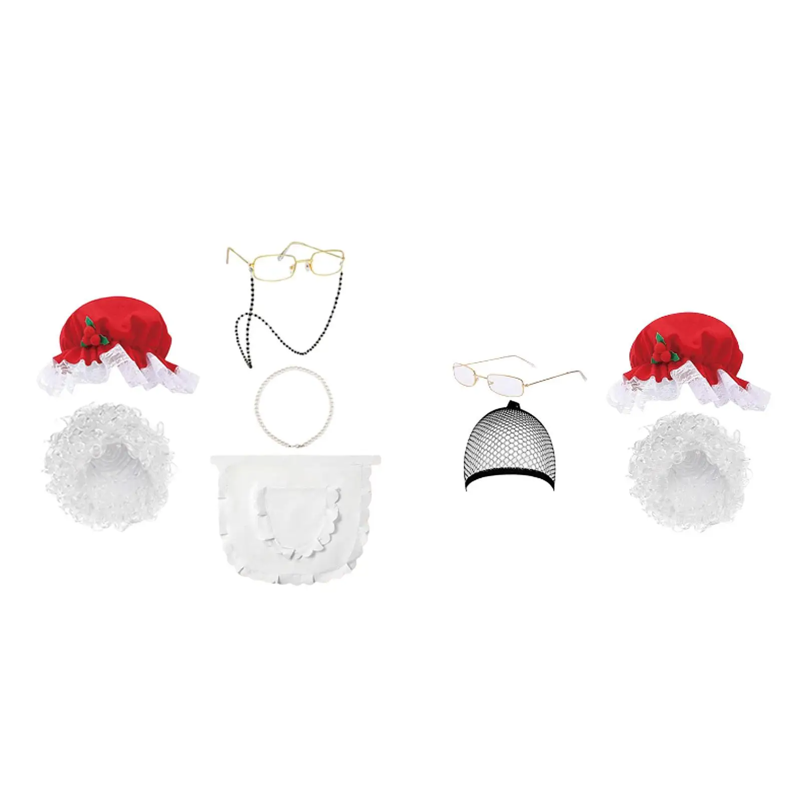 Mrs Santa Claus Wig Mrs Claus Costume Set: Funny Dress up Curly Hair Wig with Glasses for Holiday Role Playing Party Cosplay