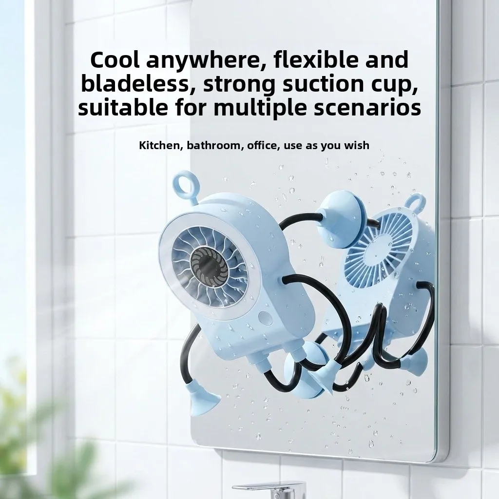 

Desktop Fan 2026 New Hanging Style Office Quiet Robot Suction Cup Fan Funny Portable Plastic Tower Fan for Students