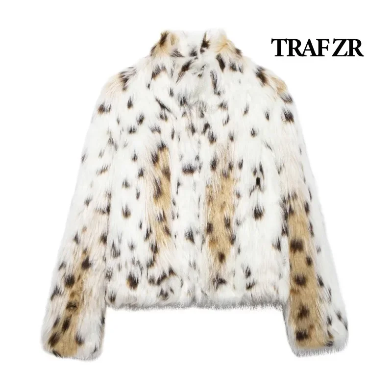 TRAF ZR Winter Coat Female Artificial Fur Padded Coat warm Woman Winter Coats Snow Parka American Retro Leopard Print Coats