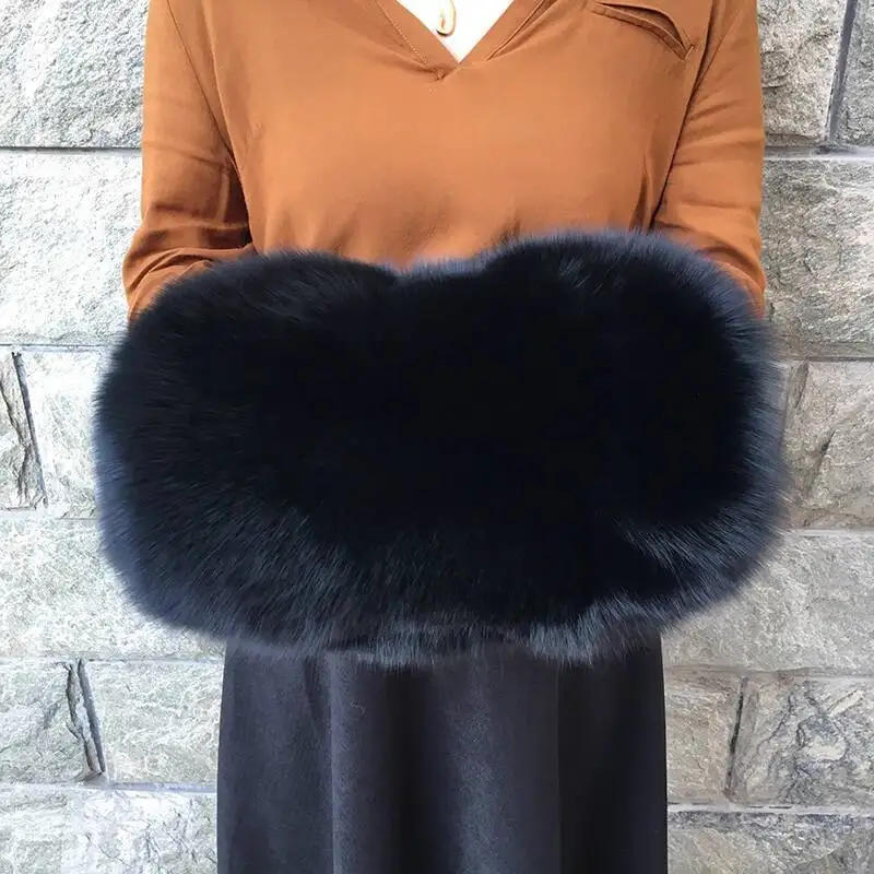

Real Fox Fur Hand Warmer Winter Women Men Plush Sleeves Arms Cover Luxury Fur Pillow Cushion Natural Fur Cuffs Customized Size