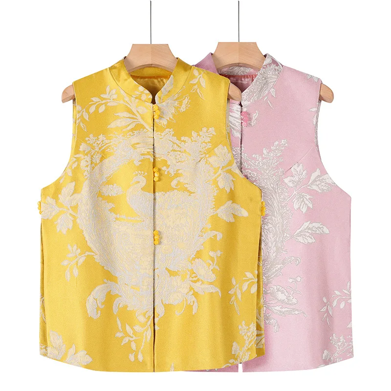 

Mandarin Collar Vest Coat Spring Autumn Sleeveless Chinese Top Traditional Vintage Button Camisole Big Size 3XL 4XL Jacket