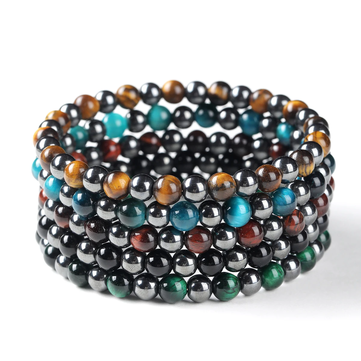 6mm Natural Yellow Tiger Eye Hematite Bracelet for Men Women Mixed Stone Beaded Bracelets Crystal Protection Jewelry Gift