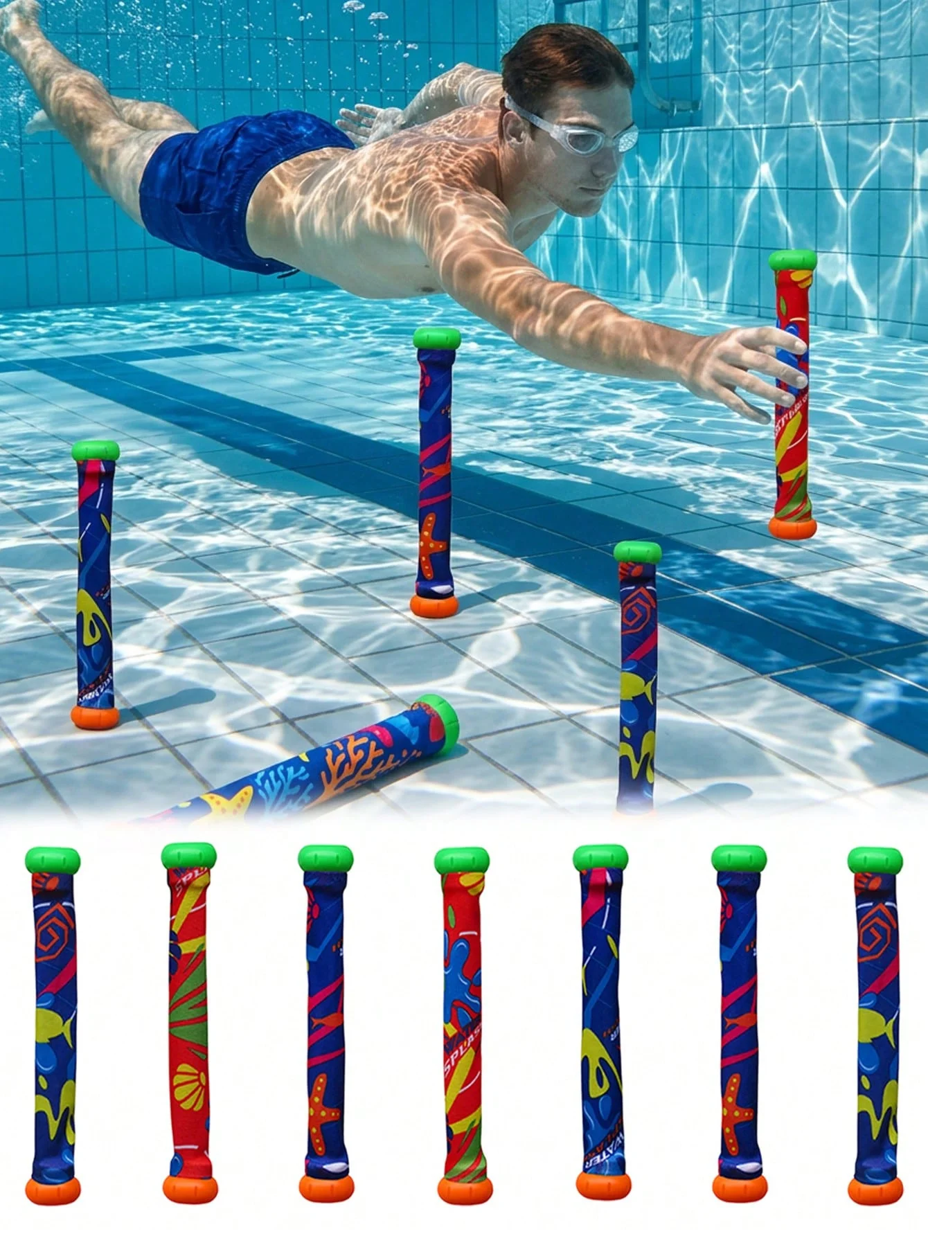 Pvc Swimming Pool and Water Play Accessories, Adult Party Games, Diving Sticks, Summer Pool Diving Toys (Random Colors), Educational Throwing Toys, Outdoor Pool Gifts, Swimming Gear, Suitable for Beach, Pool, and Bathroom.