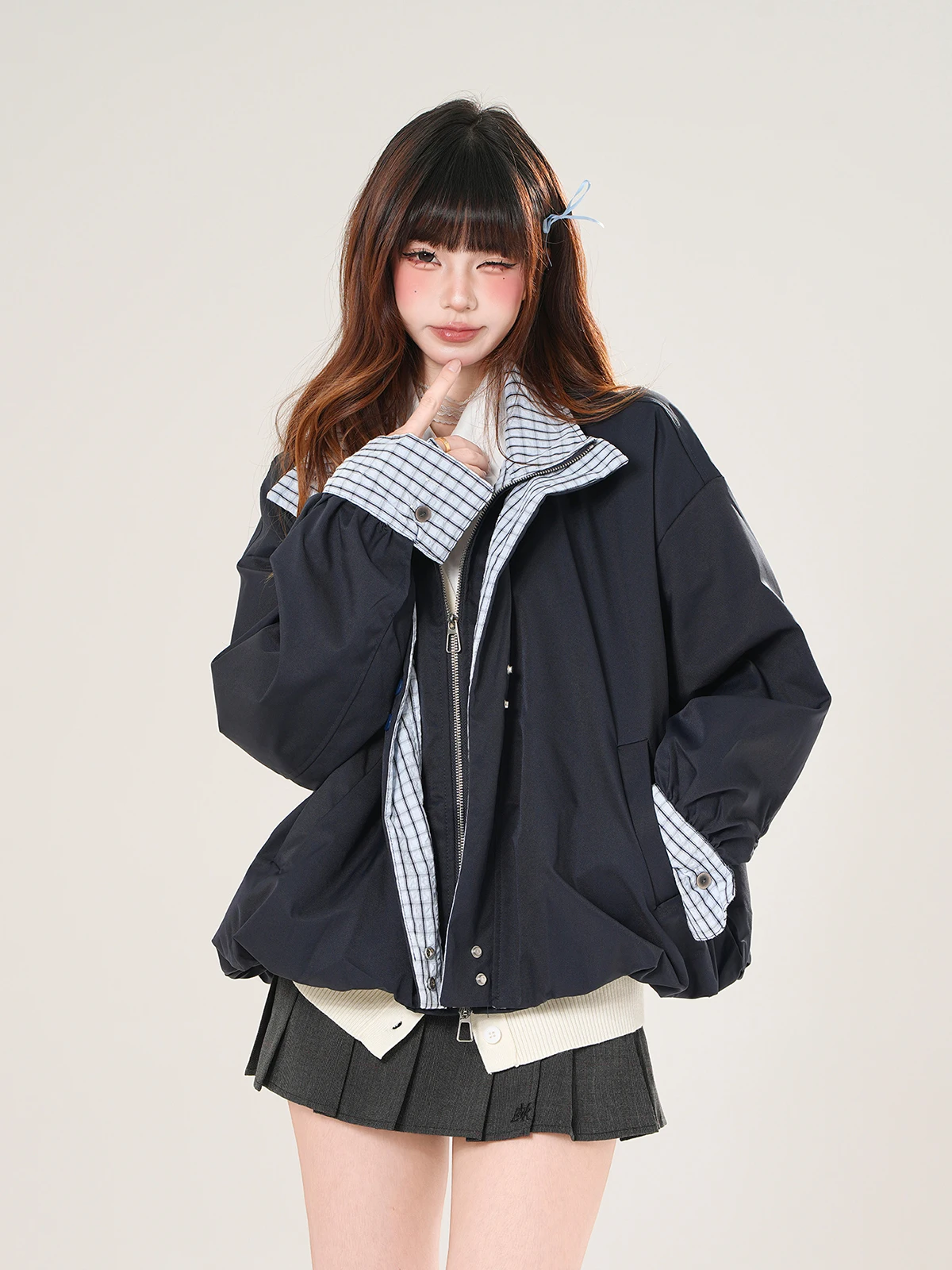 

Комплект: осенняя свободная полосатая корейская женская куртка-ветровка, повседневная верхняя одежда из полиэстера