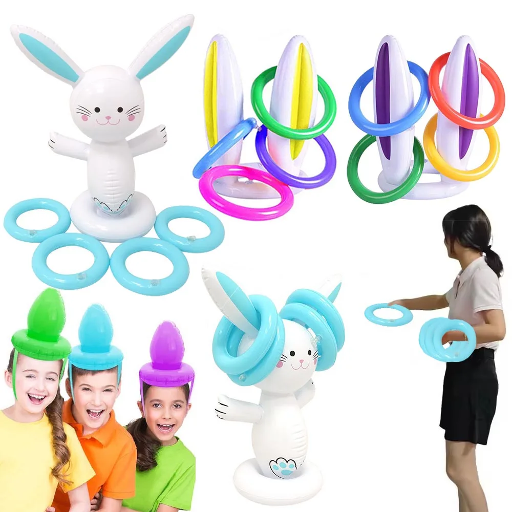 Fun Easter Throwing Game Inflatable Bunny Egg Rabbit Ears Hat Toss Game Kids Halloween Party Decor Favors Indoors Outdoors Games