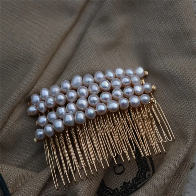 Korean Natural Freshwater Pearl Hairwear Jewelry Irregular Baroque Pearl Charm Crafts Bridal Hair Accessories Comb French Clip