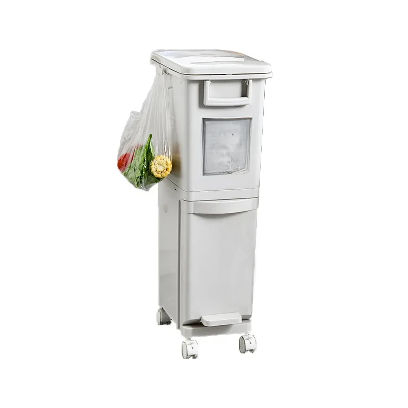

Slim MultiLayer Trash Bin PressType Garbage Container With Pulley Kitchen Pedal Dry And Wet Separation System