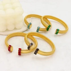 USENSET 10mm Luxury Colorful AAA CZ Inlaid Stainless Steel Cuff Bangle Statement Textured Spiral Arm Bracelet for Men Women