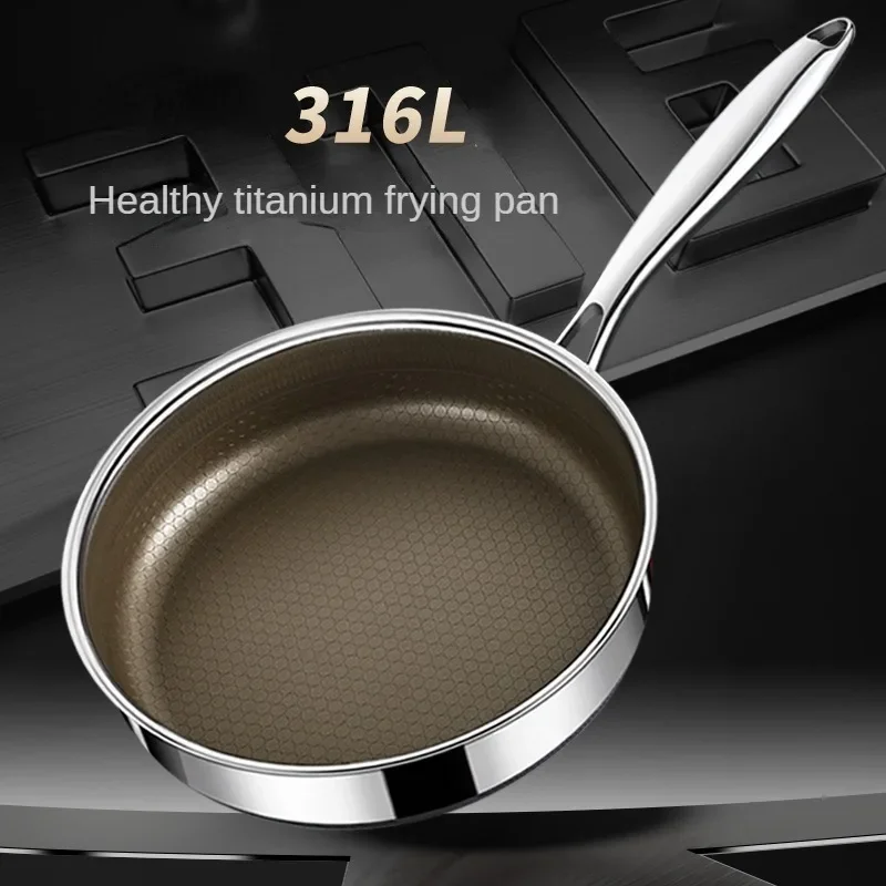 

Titanium Wok Pan 316 Stainless Steel Frying Pan Less Fume Cooking Pot Non StickSuitable for All Kinds of Stoves Pans Cookware