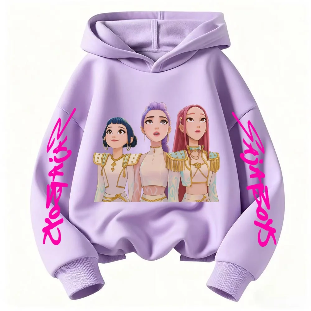 

KPOP Demon Hunters cute and sweet children's hooded sweatshirt with tassel cartoon design for casual comfort