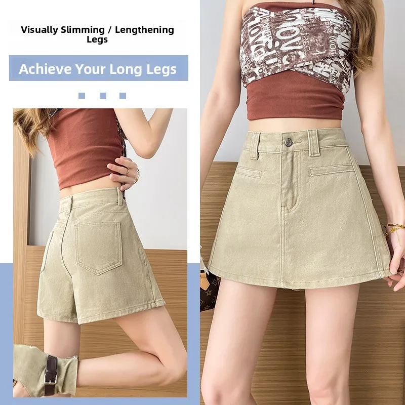 

High Waist Denim Skirt Women's Summer Belly Covering Slim A-Line Short Pants Skirt Half-length Korean Style Casual