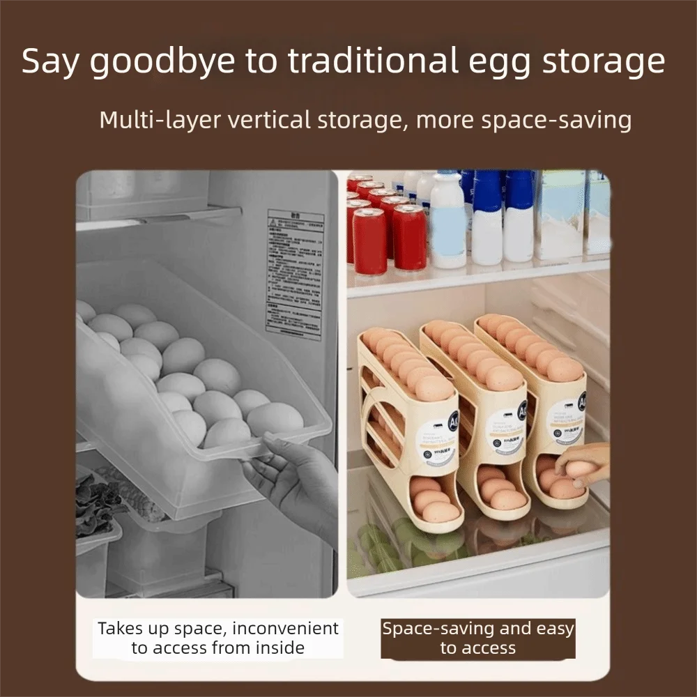 Plastic 4-Tier Automatic Rolling Egg Rack Anti-Drop Fresh-Keeping Fridge Egg Dispenser Large Capacity Space Saving