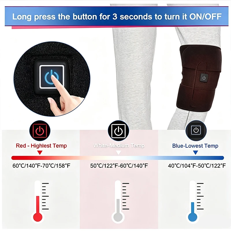 Heated Knee Wrap Support, 3‑Level Adjustable Temperature, Soft Fabric Heating Sleeve for Daily Warm Use, Unisex for Men and Wome