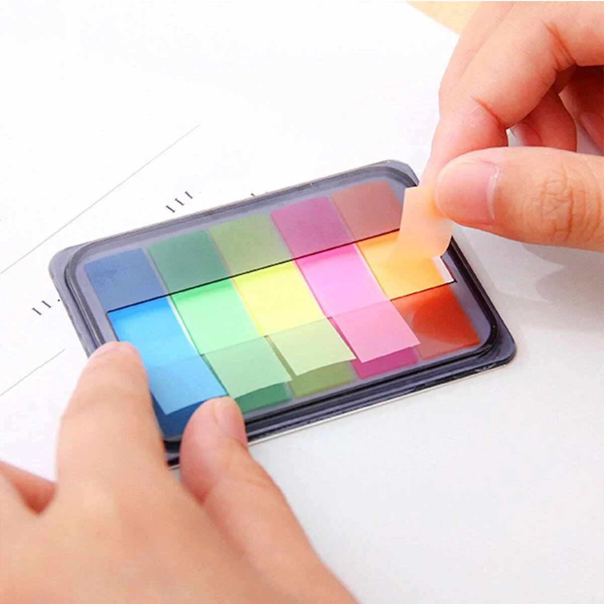 สติกเกอร์โน้ตยึดติดแบบเรืองแสง PET หลายสี 1/6/8 ชิ้น สำหรับนักเรียน สำนักงาน ใช้ทำเครื่องหมาย บุ๊กมาร์ก บันทึกข้อมูล