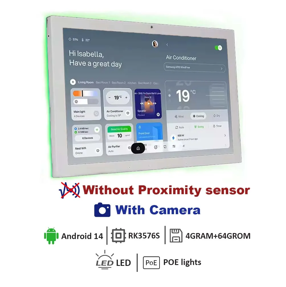 Wandgemonteerde 10 inch Android 14 Smart Home Controller, soepele 4G 64G touchscreen tablet, Tuya Home Assistant, POE, WiFi, BT, RS485, DC-ingang