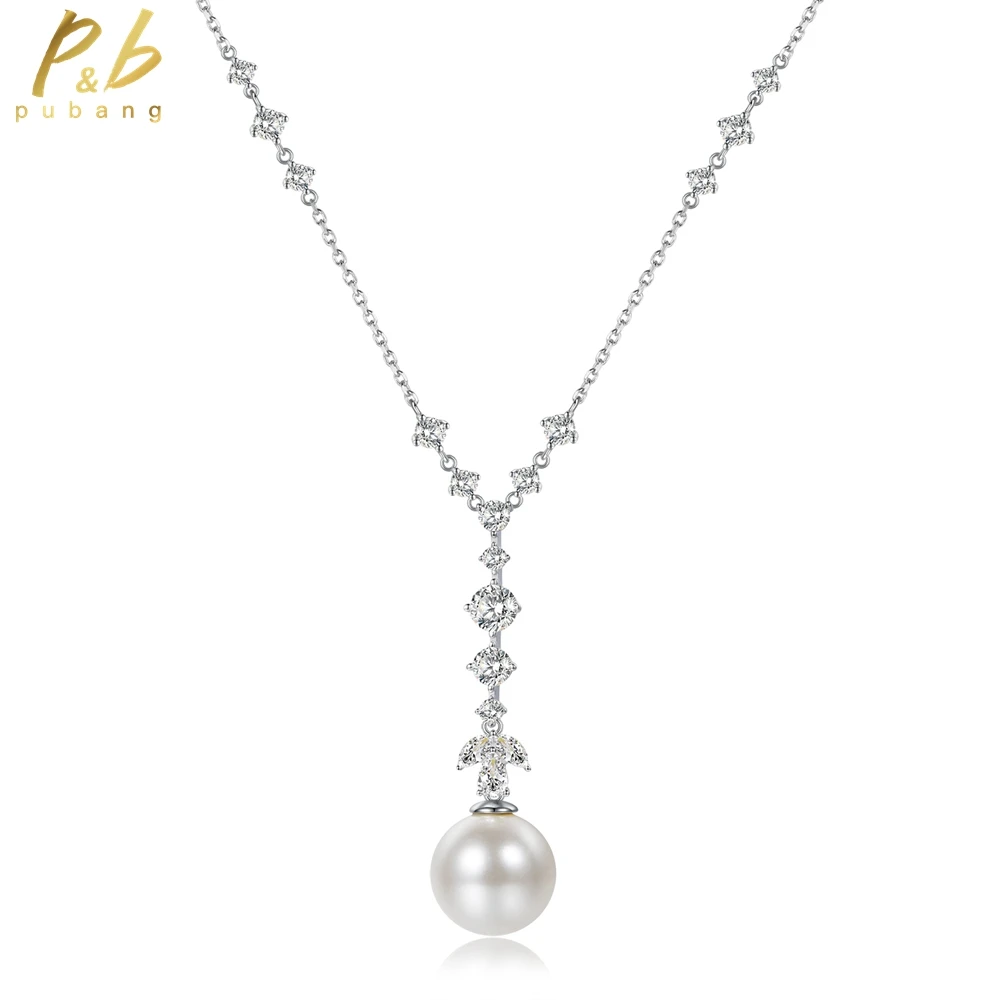 

PuBang Fine Jewelry Pearl Pendant Necklace 925 Sterling Silver Created Moissanite for Women Anniversary Party Gift Free Shipping