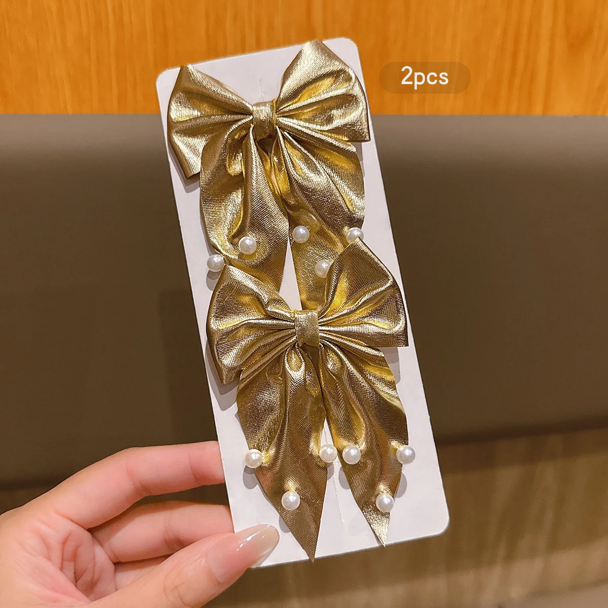 2 مشبك شعر على شكل فيونكة ذهبية راقية وعصرية مناسبة لإكسسوارات الشعر اليومية #3