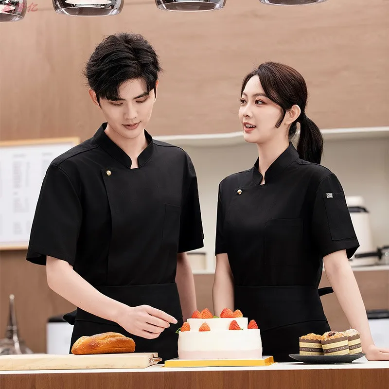 Letnia oddychająca kurtka kucharska z krótkim rękawem do pracy w hotelach, restauracjach, kuchniach, stołówkach i piekarniach