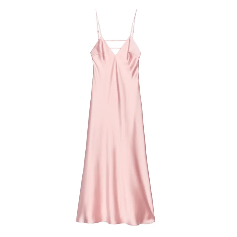 Printemps 2025 femmes soie Satin sensation Strapl Midi Dr décontracté h-ligne une pièce Ele Sle No Sve Quali Texture