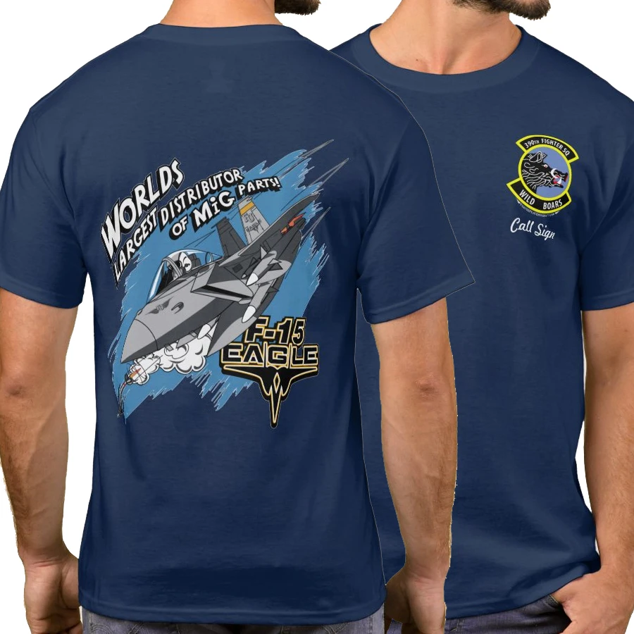 USAF F-15 High Tech Eagle 390th \'Wild Boars\' Fighter Squadron T-Shirt Short Sleeve Casual 100% Cotton O-Neck Summer Mens T-shirt