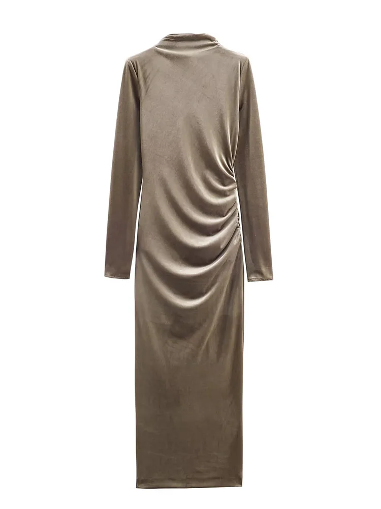 HH Vrouwen Nieuwe Mode Lange Mouwen Rits Elegante Sexy Backless Jurk Vrouw Chic Geplooide Decoratie Elegante Partij Lange Jurk