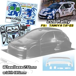 High quality 1/10 206 Rally RC PC body shell lampshade Wheelbase 237mm width 185mm Transparent body shell fit TAMIYA TA-03