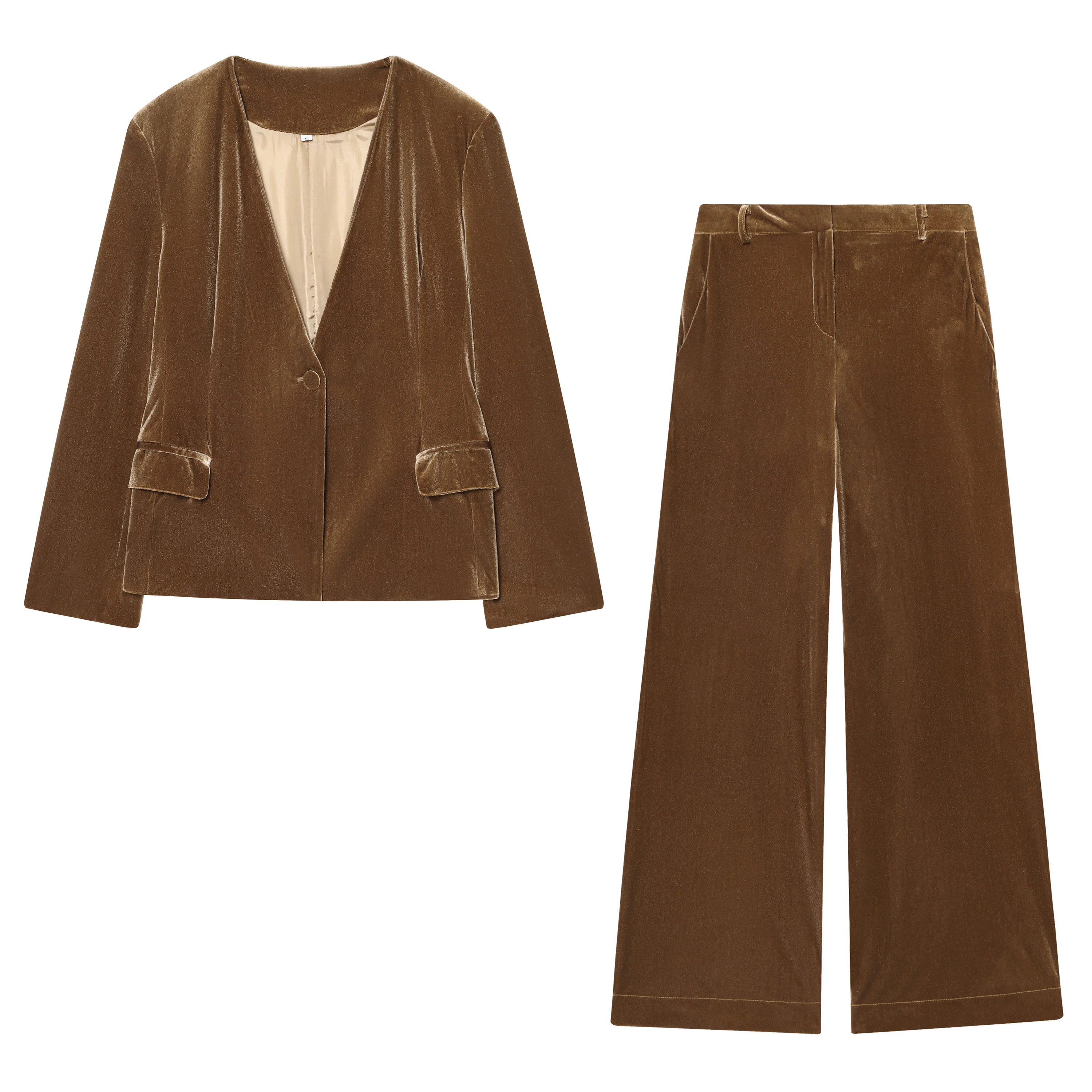 BSAY Hosen Zwei-stück Set Frauen Mode Herbst Winter Neue Samt Lange Ärmeln Blazer Anzug Jacke Hohe Taille Gerade hosen
