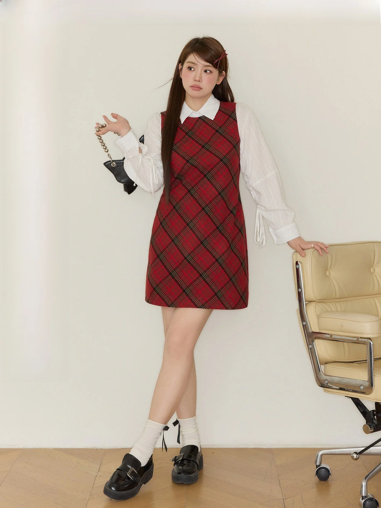 

Юбка в клетку Jiu Workop Cisas, больших размеров, из шерстяного материала, в стиле колледж, для полных женщин