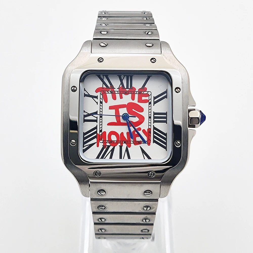 นาฬิกาผู้ชาย NH35 หน้าปัดทรงสี่เหลี่ยม หน้าปัดแบบปรับแต่งได้ สายสแตนเลสแบบพับได้ เหมาะสำหรับอุปกรณ์เสริมนาฬิกาแบบกลไก NH35