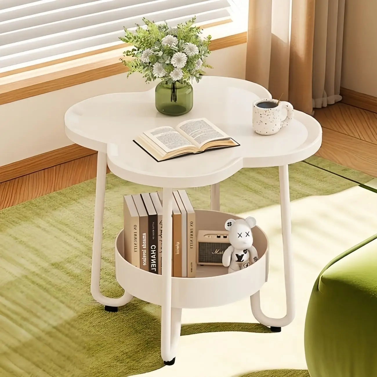 AOLIVIYA Tea Coffee Table Nightstand Storage Rack Sofa Corner Side End Stand Cream Floor Mobile Shelf Creative Home