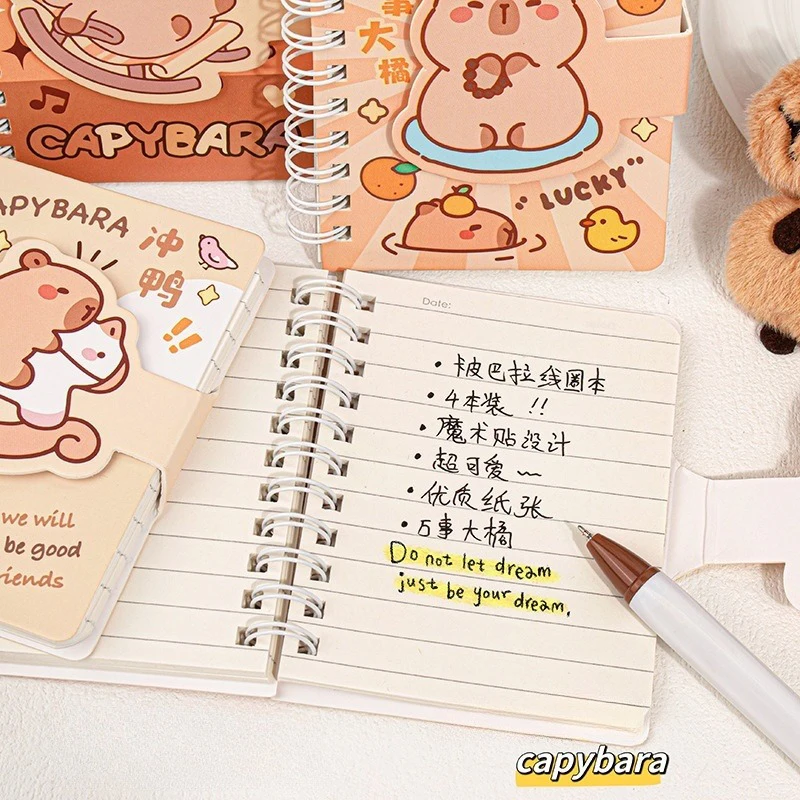 Mini Portable Pocket Notebook Cartoon Capybara Small Notepad Cute A7 Coil Notebook School Supplies Student Stationery Gifts