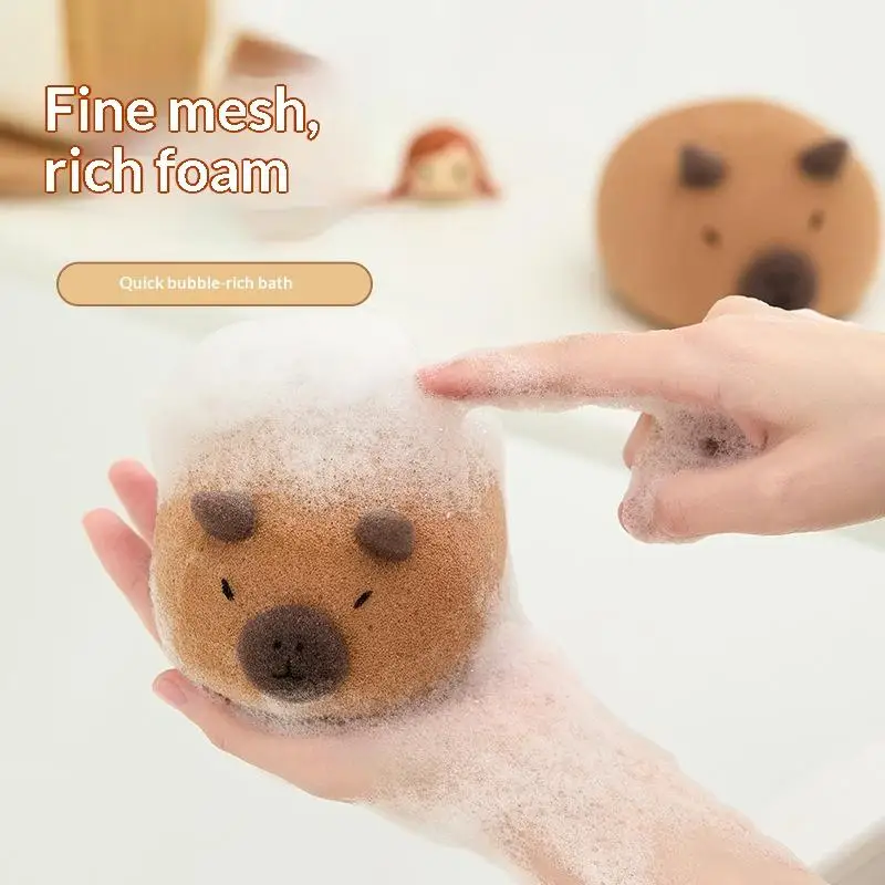 

【Happy】Capybara Shaped Bath Sponge Ball Soft Foaming Back Scrubber For Kids Gentle Exfoliating And Massage Cleaning Tool