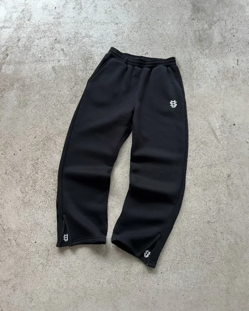 Padrão bordado calças largas retro solto sweatpants mulheres corredores calça perna zíper hip hop harajuku casual colheita pant