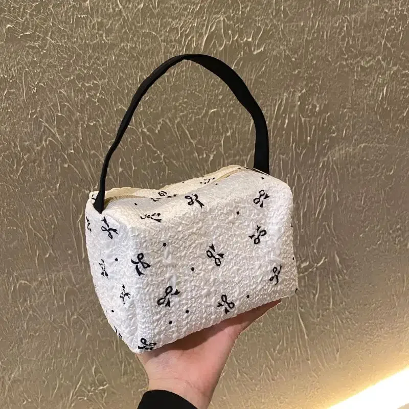 Cute Bow Printing Makeup Bag Portable Large Capacity Storage Toiletry Handbag Snack Bag