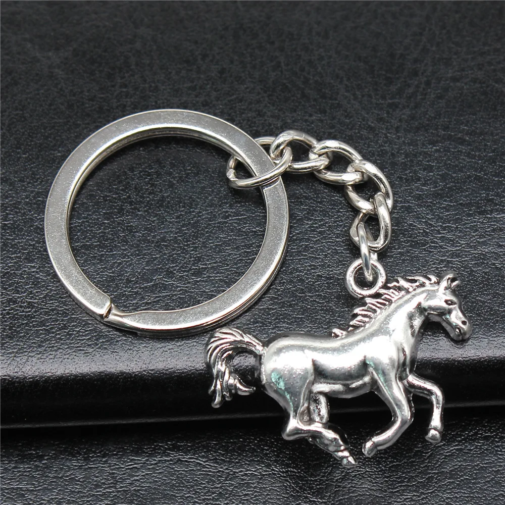 Keychain Holder Dropshipping Vintage Handmade Antique Silver Color 30x22mm Horse Pendant Keyring