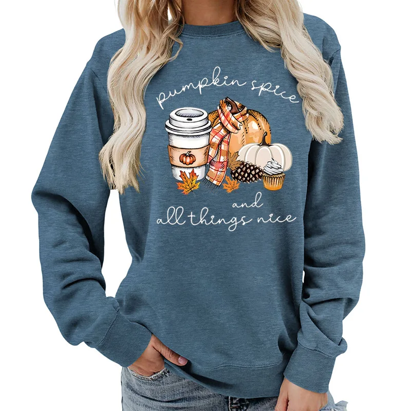 

Fashion Halloween Pumpkin Print Round Neck Women's Hoodie Autumn Winter Round Neck Long Sleeved Pullover T-shirt Top