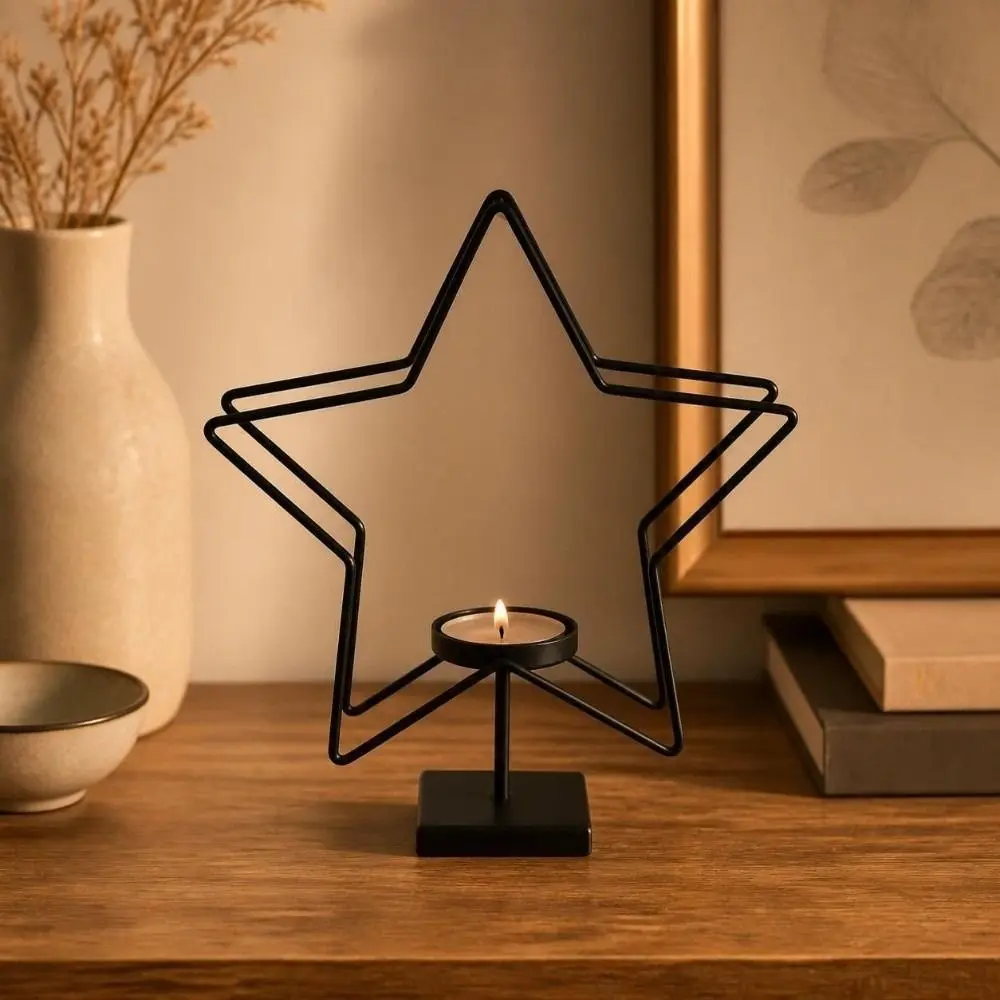 Durable Iron Star Candle Holder Nordic Style Five Point Star Tabletop Candle Holder Creative Minimalist Art Ornament Wedding