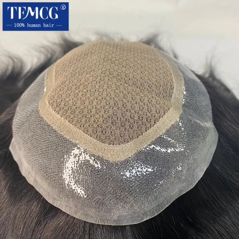 Promotion Australia-Double Layers 100% Natural Human Hair Toupee Male Hair Prosthesis Lace PU Base Breathable System Wig For Men