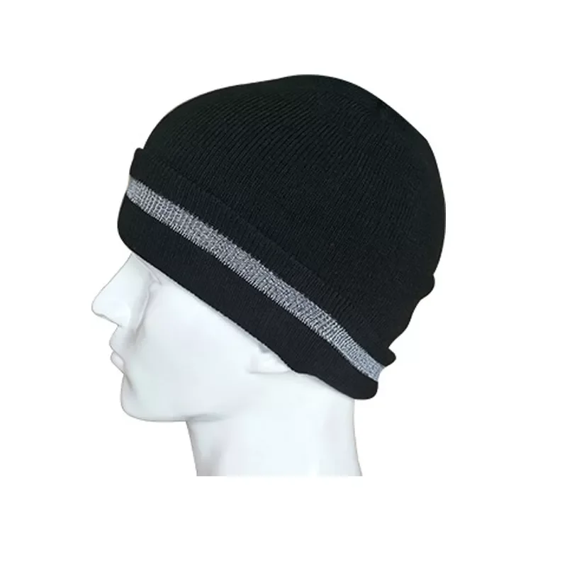 Winter Cap Beanie Fluorescent Color Reflective Striped Acrylic Double Knit Hat Outdoor Sweater Satin Lined Hat