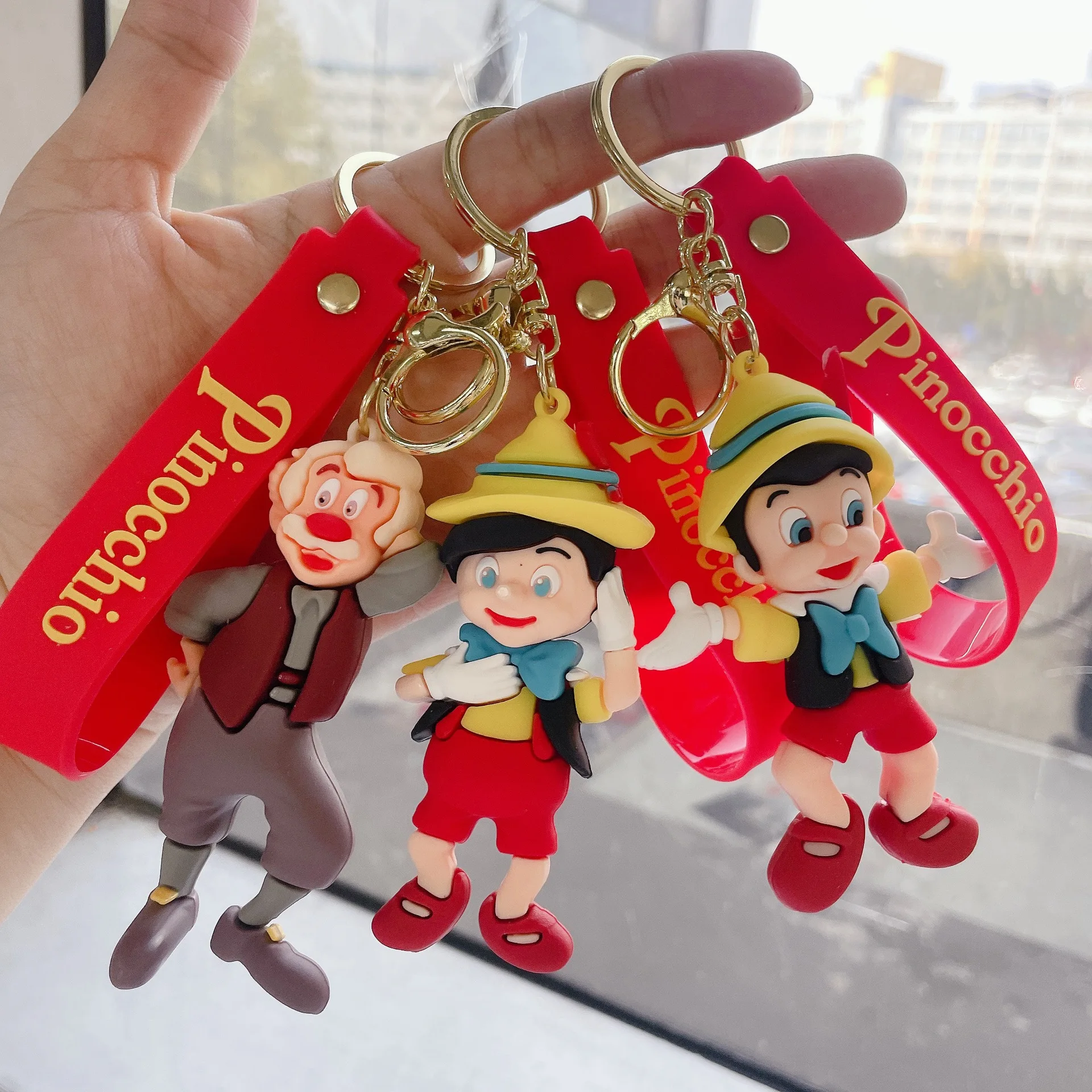 Disney Anime Pinocchio Silicone Pinocchio Geppetto Keychain Doll Keyring Accessories Bag Decoration Cartoon Model Pendant Toys