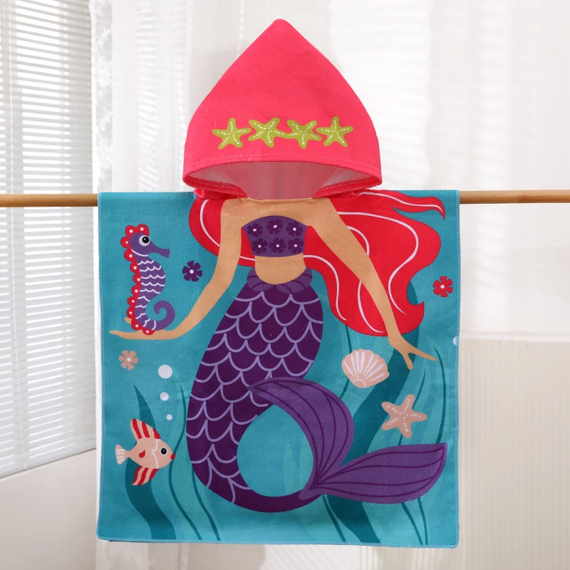 1 Cartoon Hooded Bathrobe Suitable for Boys and Girls, Can Be Unfolded into a Flat Blanket, Polyester Fiber Bath Towel, Children's Small Cape, Water-Absorbent Quick-Dry Beach Towel, Cute Cartoon Swimm image 3